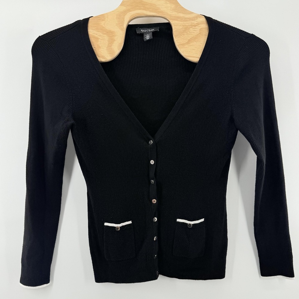 White House Black Market Sweater Womens Large Button Cardigan Pockets Classic